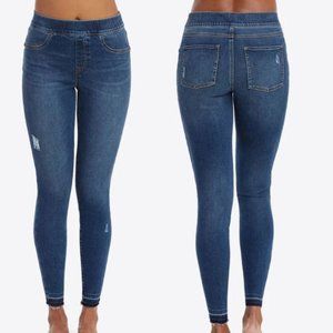SPANX Women's Distressed Skinny Jeans in Medium Wash Blue